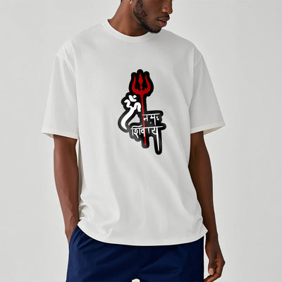 Foviel OM NAMAH SHIVAYA Red Trident Profile Cotton Tee T-shirt