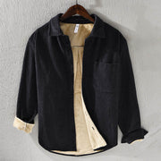 Foviel Men's Long Sleeve Fleece Lined With Pocket Corduroy Comfortable Shirt