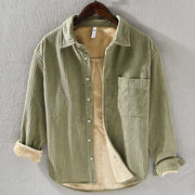 Foviel Men's Long Sleeve Fleece Lined With Pocket Corduroy Comfortable Shirt