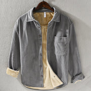 Foviel Men's Long Sleeve Fleece Lined With Pocket Corduroy Comfortable Shirt