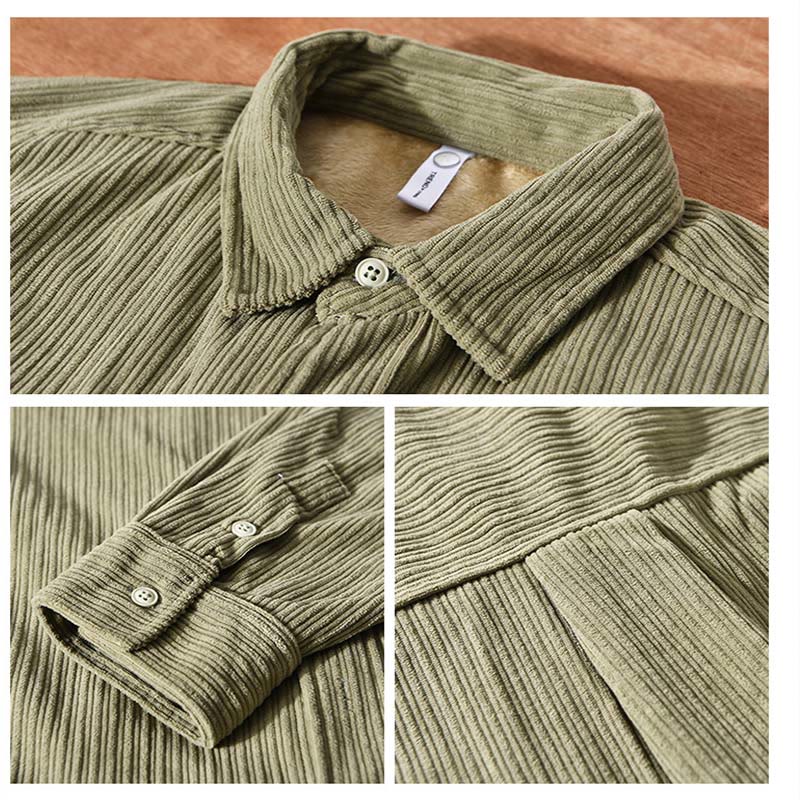 Buddha Stones Men's Long Sleeve Fleece Lined With Pocket Corduroy Comfortable Shirt - image 14