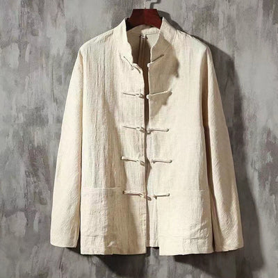 Buddha Stones Men's Tang Long Sleeve Shirt Frog Button With Pocket Stand Collar Comfort Shirt - Cornsilk - US/UK/AU44，EU54 (5XL) - image 9