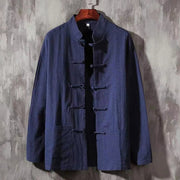 Foviel Men's Tang Long Sleeve Shirt Frog Button With Pocket Stand Collar Comfort Shirt
