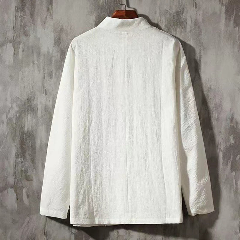 Buddha Stones Men's Tang Long Sleeve Shirt Frog Button With Pocket Stand Collar Comfort Shirt - image 1