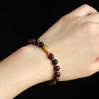 Bracelet Foviel en œil de tigre et motif poisson koï, symbole de courage