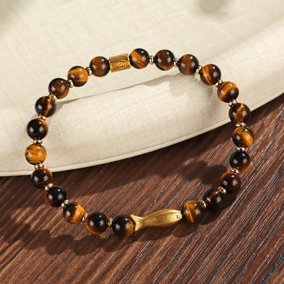 Bracelet Foviel en œil de tigre et motif poisson koï, symbole de courage