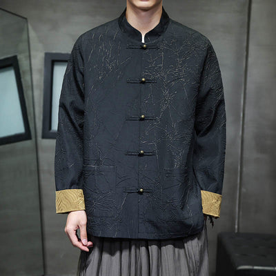 Buddha Stones Tang Suit Casual Frog-button Long Sleeve Nylon Men's Jacket Shirt Clothing - image 2