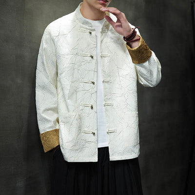 Buddha Stones Tang Suit Casual Frog-button Long Sleeve Nylon Men's Jacket Shirt Clothing - image 14