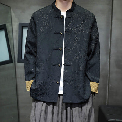Buddha Stones Tang Suit Casual Frog-button Long Sleeve Nylon Men's Jacket Shirt Clothing - image 1
