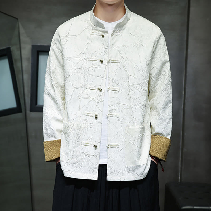 Buddha Stones Tang Suit Casual Frog-button Long Sleeve Nylon Men's Jacket Shirt Clothing - image 13