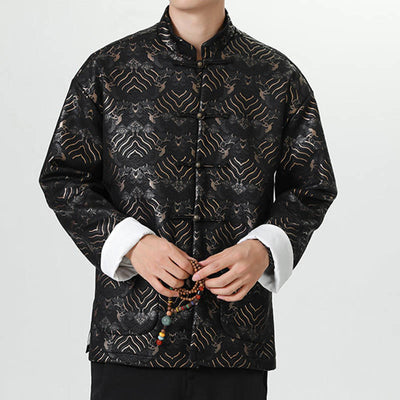 Buddha Stones Frog-Button Chinese Tang Suit Wave Shape Long Shirt Men Jacket Clothing - image 3