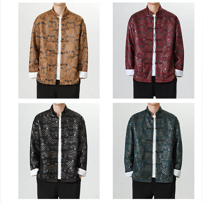 Buddha Stones Frog-Button Chinese Tang Suit Wave Shape Long Shirt Men Jacket Clothing - image 28
