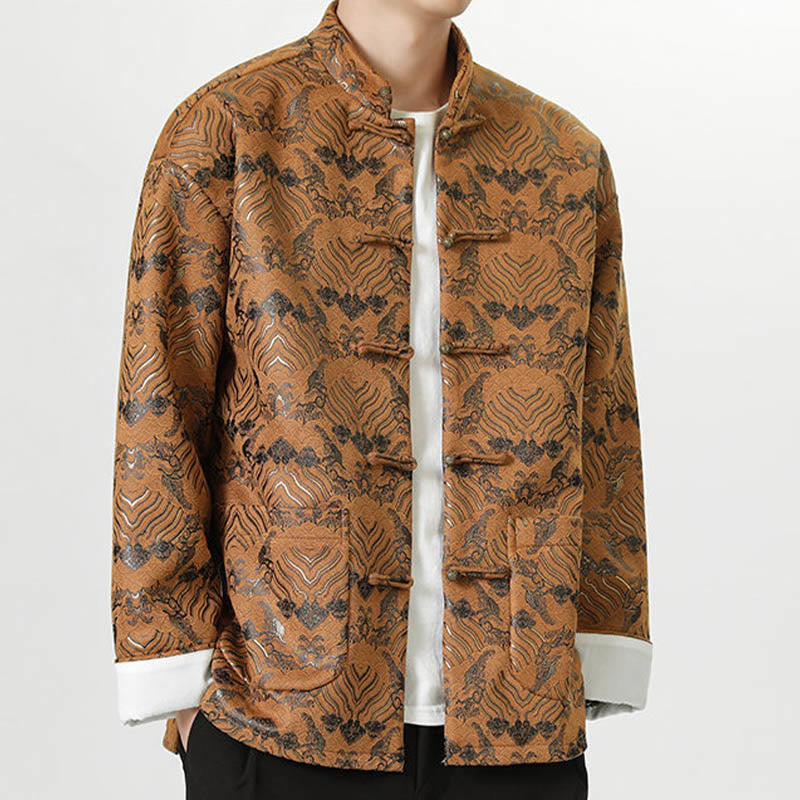 Buddha Stones Frog-Button Chinese Tang Suit Wave Shape Long Shirt Men Jacket Clothing - image 19