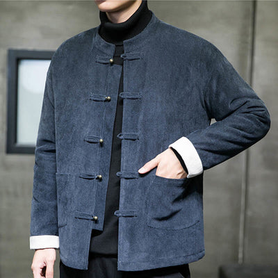 Buddha Stones Solid Color Frog-button Men's Jacket Shirt Clothing - image 12