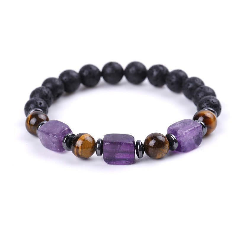 Bracelet calme en pierre de lave et cristaux variés Foviel