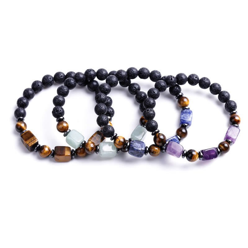 Bracelet calme en pierre de lave et cristaux variés Foviel