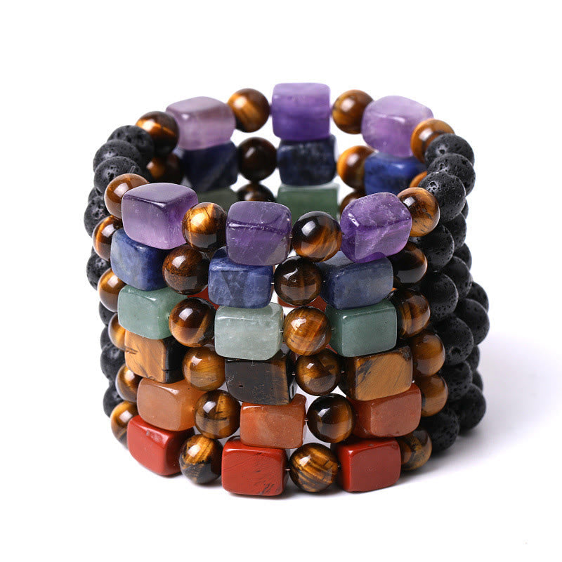 Foviel Various Crystals Cube Amethyst Lava Rock Support Bracelet
