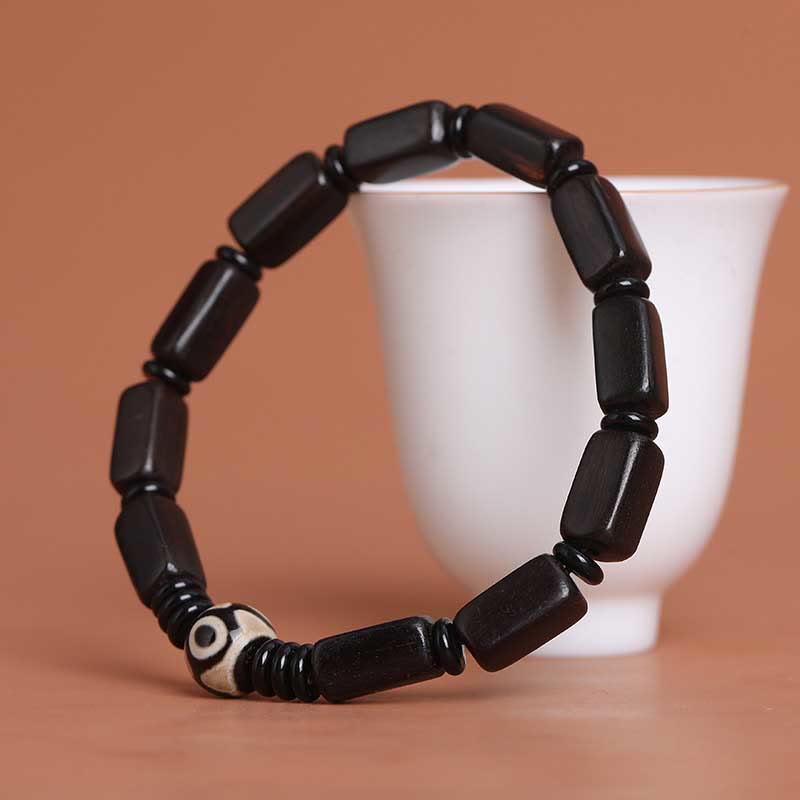 Foviel Ebony Wood Rectangular Beads Dzi Bead Balance Bracelet