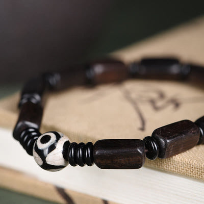 Foviel Ebony Wood Rectangular Beads Dzi Bead Balance Bracelet