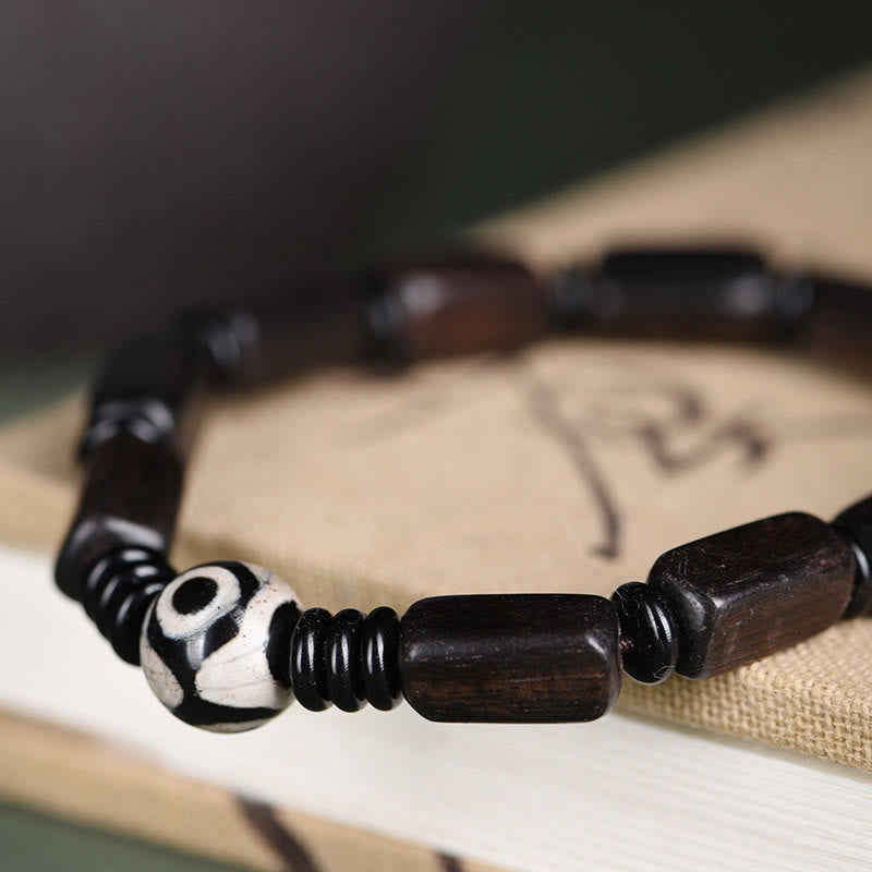 Bracelet d'équilibre perles Dzi rectangulaires en bois d'ébène Foviel