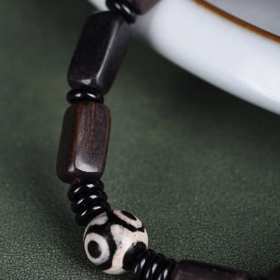 Foviel Ebony Wood Rectangular Beads Dzi Bead Balance Bracelet