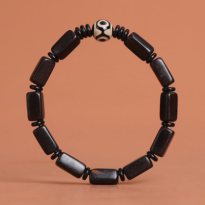 Foviel Ebony Wood Rectangular Beads Dzi Bead Balance Bracelet