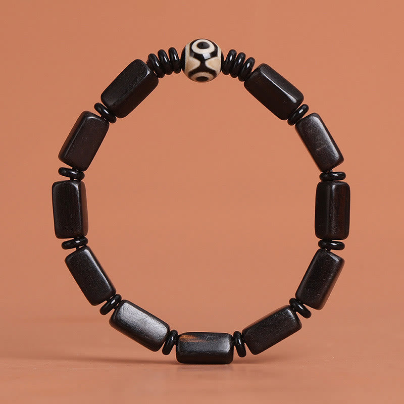 Foviel Ebony Wood Rectangular Beads Dzi Bead Balance Bracelet