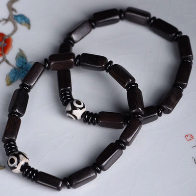 Foviel Ebony Wood Rectangular Beads Dzi Bead Balance Bracelet