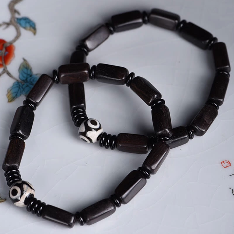 Foviel Ebony Wood Rectangular Beads Dzi Bead Balance Bracelet