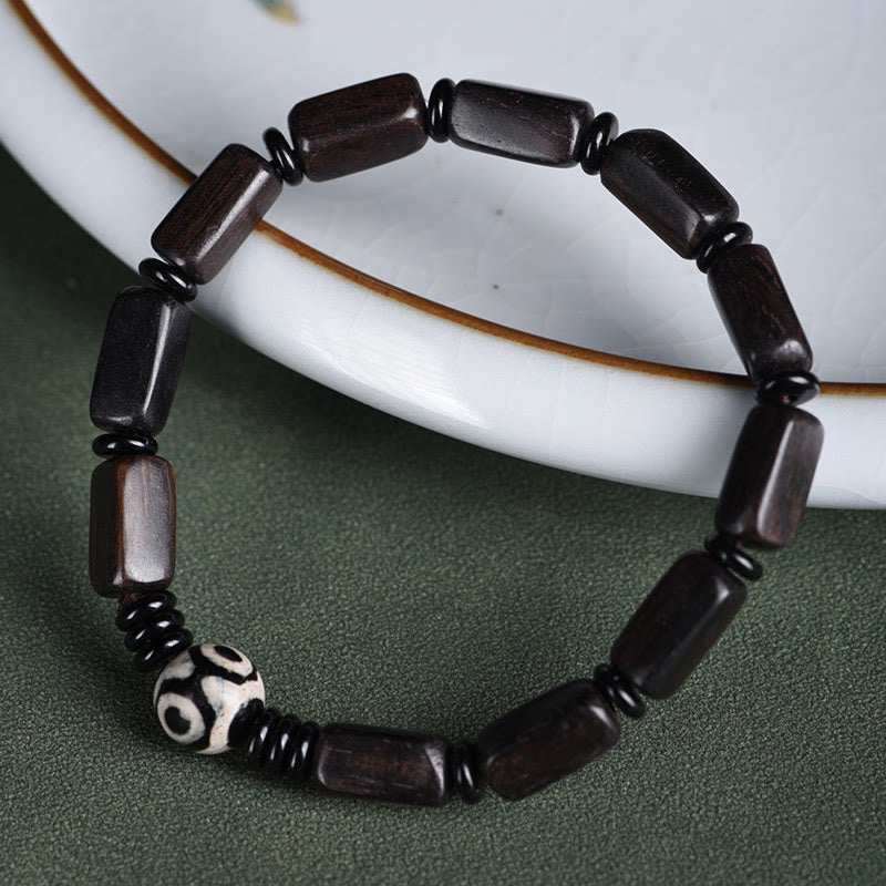 Bracelet d'équilibre perles Dzi rectangulaires en bois d'ébène Foviel