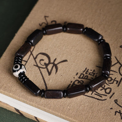 Foviel Ebony Wood Rectangular Beads Dzi Bead Balance Bracelet
