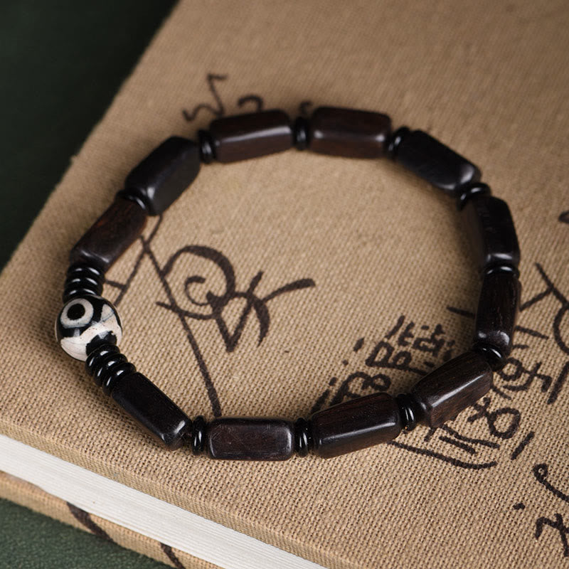 Foviel Ebony Wood Rectangular Beads Dzi Bead Balance Bracelet
