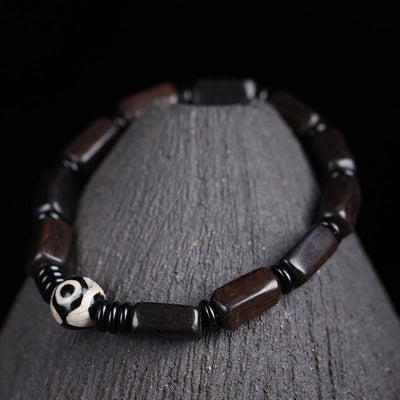 Foviel Ebony Wood Rectangular Beads Dzi Bead Balance Bracelet