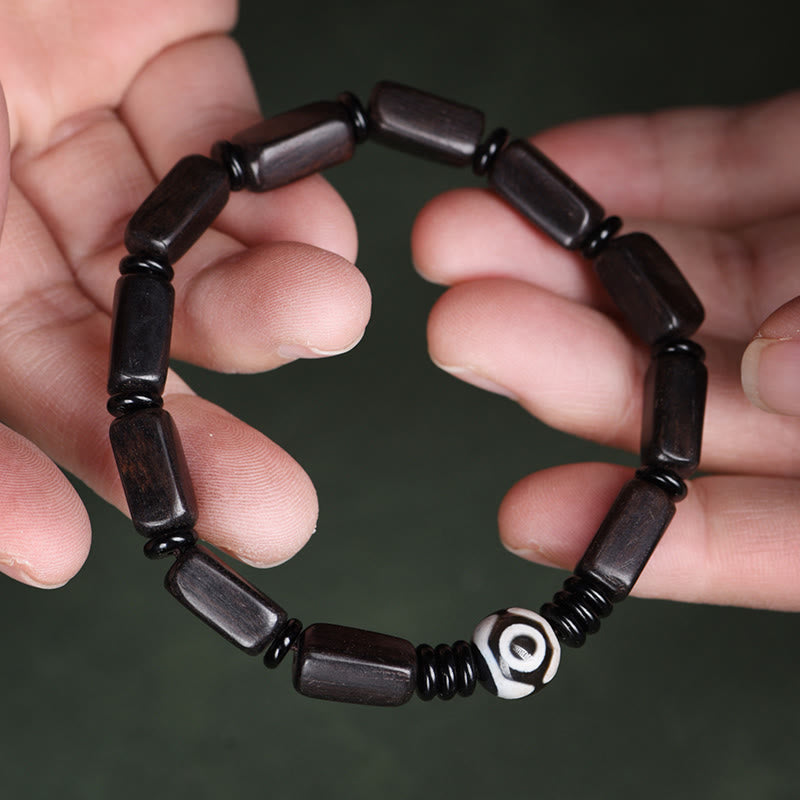 Foviel Ebony Wood Rectangular Beads Dzi Bead Balance Bracelet