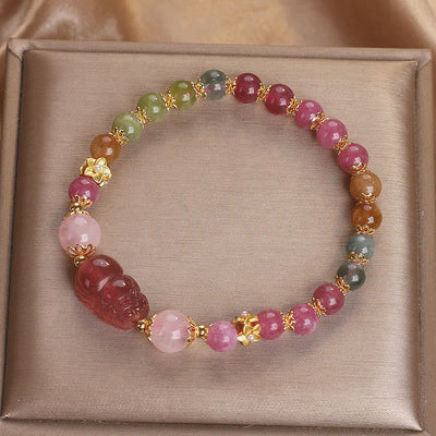 Buddha Stones Tourmaline Strawberry Quartz Pink Crystal PIXIU Love Bracelet Bracelet BS 12