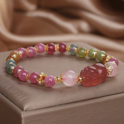 Buddha Stones Tourmaline Strawberry Quartz Pink Crystal PIXIU Love Bracelet Bracelet BS 13