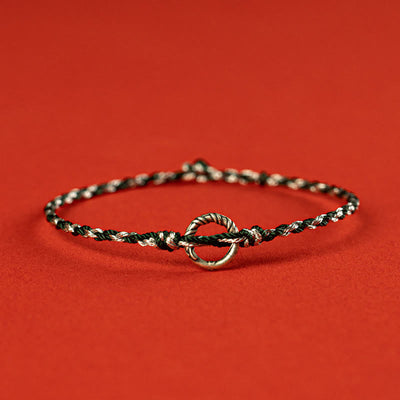 Buddha Stones 925 Sterling Silver Peace Buckle Luck String Bracelet Bracelet BS Black 19cm