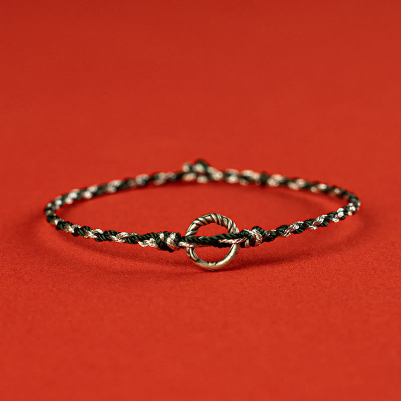 Buddha Stones 925 Sterling Silver Peace Buckle Luck String Bracelet Bracelet BS Black 19cm