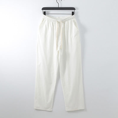 Buddha Stones Solid Color Cotton Linen Casual Loose Men's Pants With Pockets - White - US/UK/AU54，EU64 (9XL) - image 1