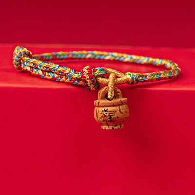 Buddha Stones Peach Wood Fu Character Safe And Well Wealth Bracelet Bracelet BS Fu Character 16-17cm