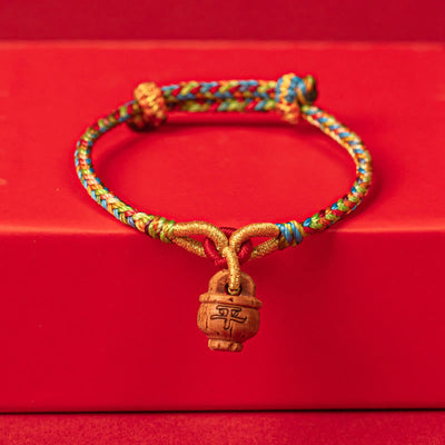 Buddha Stones Peach Wood Fu Character Safe And Well Wealth Bracelet Bracelet BS Ping An Safe And Well Character 16-17cm