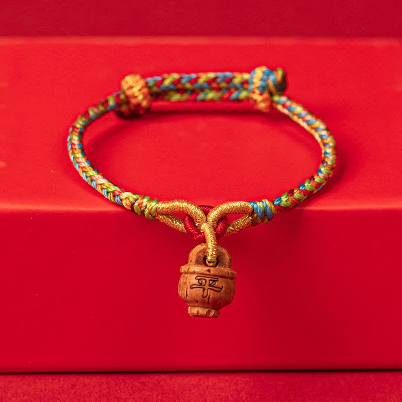Buddha Stones Peach Wood Fu Character Safe And Well Wealth Bracelet Bracelet BS Ping An Safe And Well Character 16-17cm