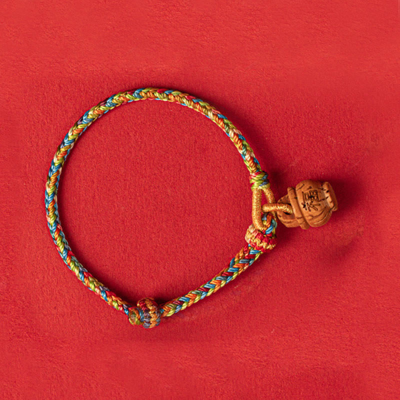Buddha Stones Peach Wood Fu Character Safe And Well Wealth Bracelet Bracelet BS 2