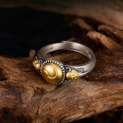 Buddha Stones 925 Sterling Silver Plated Gold Skeleton Balance Adjustable Ring Ring BS 3