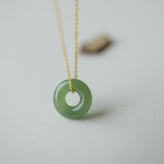 Buddha Stones 925 Sterling Silver Plated Gold Hetian Jade Peace Buckle Necklace Pendant Necklaces & Pendants BS Jade Peace Buckle Silver Necklace