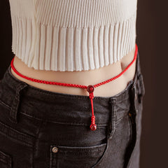 Buddha Stones Natural Cinnabar Calm Blessing Red String Belly Chain Belly Chain BS 117cm
