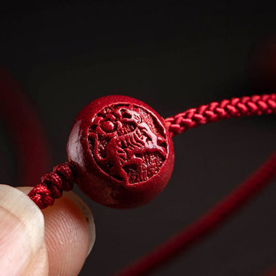 Chaîne de ventre porte-bonheur en cinabre naturel Foviel avec gourde du zodiaque chinois et cordon rouge