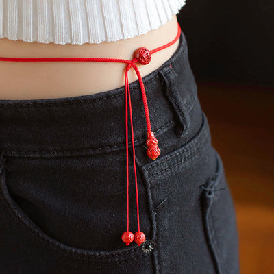 Chaîne de ventre porte-bonheur en cinabre naturel Foviel avec gourde du zodiaque chinois et cordon rouge