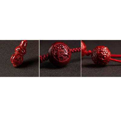 Chaîne de ventre porte-bonheur en cinabre naturel Foviel avec gourde du zodiaque chinois et cordon rouge
