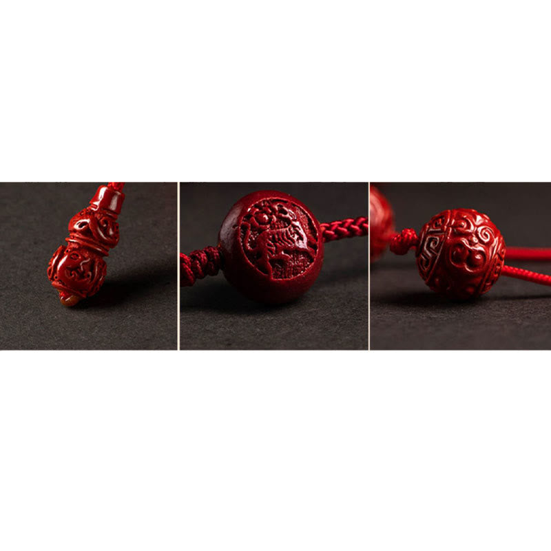 Chaîne de ventre porte-bonheur en cinabre naturel Foviel avec gourde du zodiaque chinois et cordon rouge